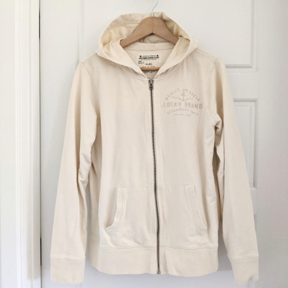 Y2K Cloud White Zip Up Embroidered Spell Out Jacket Hoodie XL Outdoor Cabincore